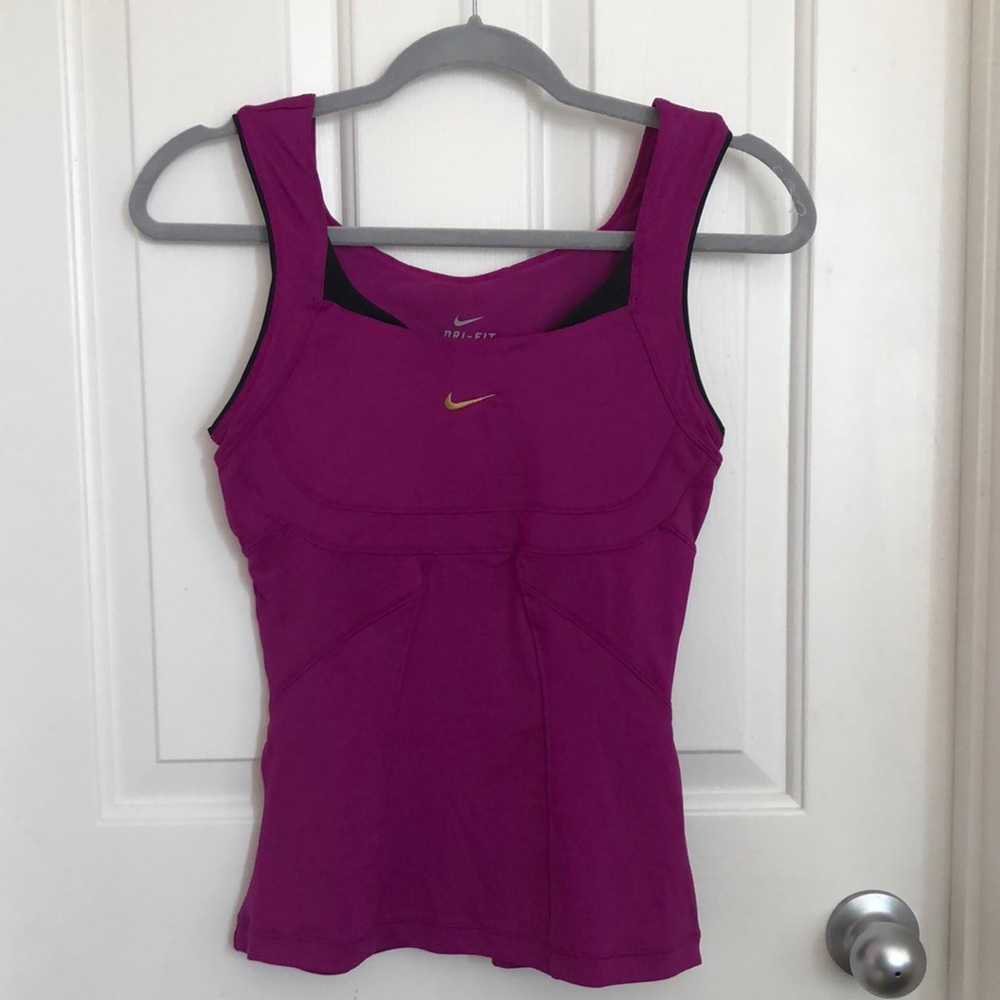 Nike Dri-fit purple with black piping tennis tank top with a built-in br…